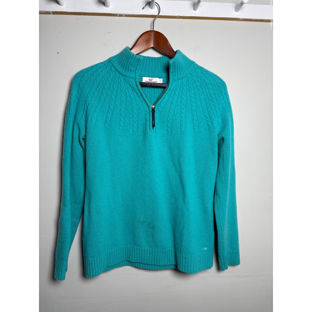Vineyard Vines Turquoise Cable Knit Quarter Zip Sweater Preppy Coastal L